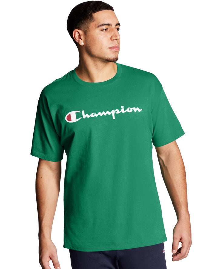 Champion T-Shirt Heren - Groen - Classic Jersey Script Logo ( 916753-KNA )